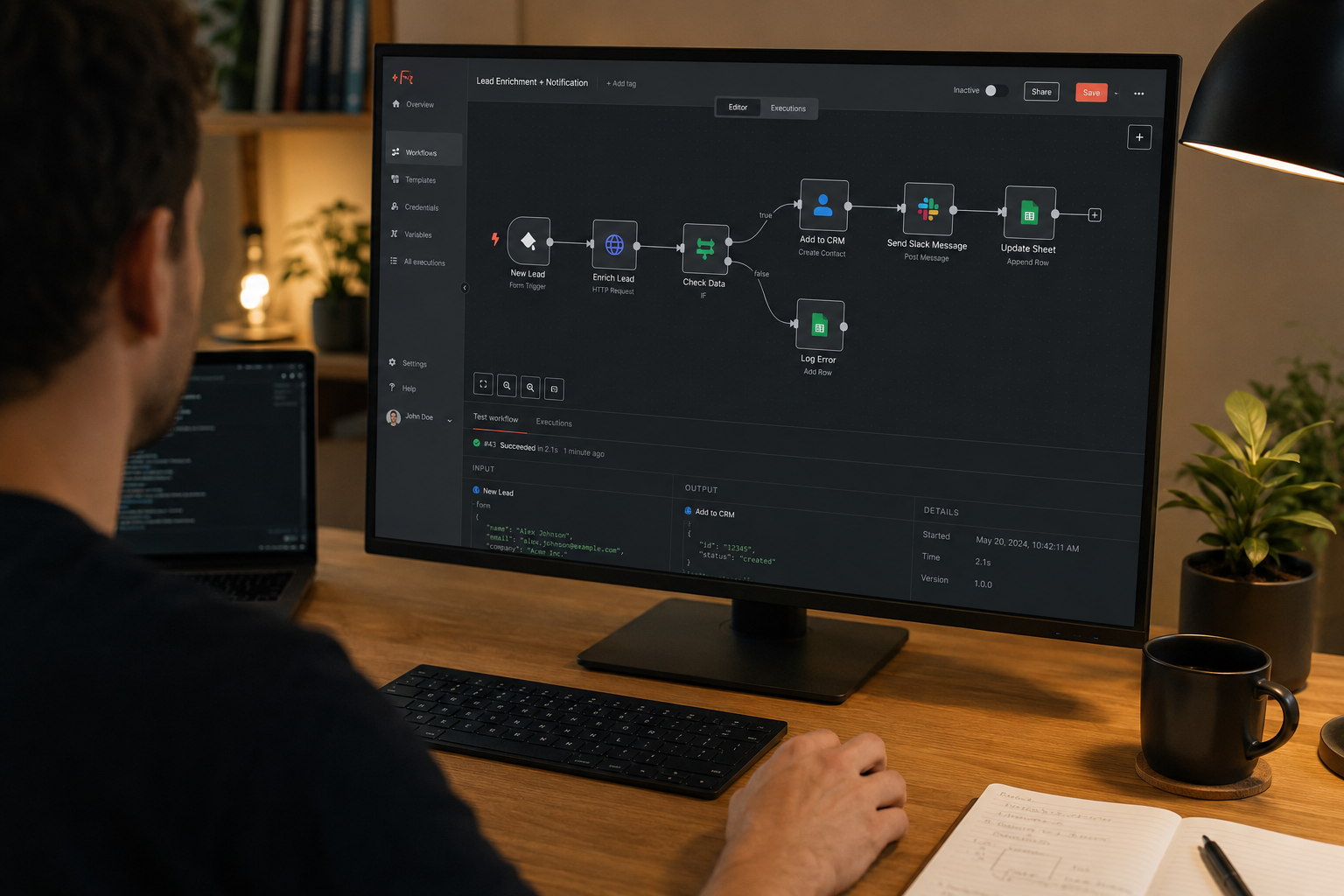 Workflow automation builder on a monitor